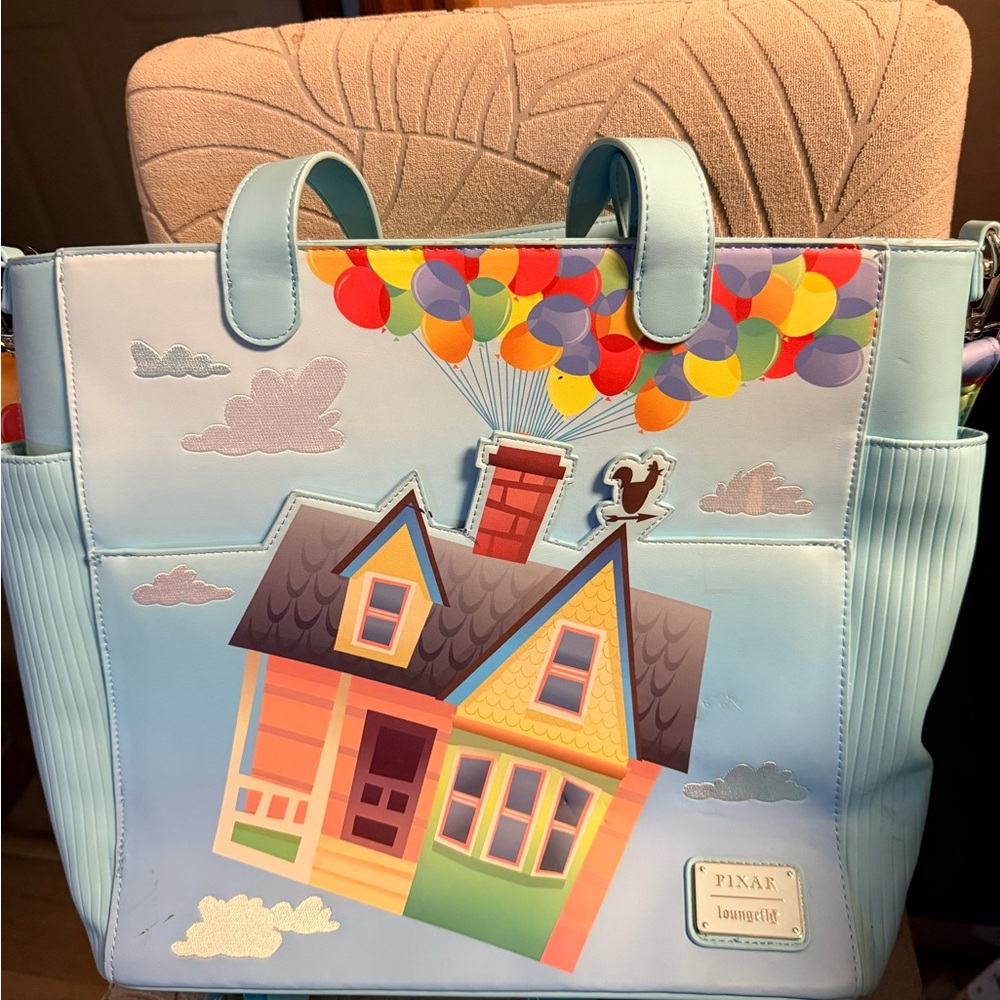 Loungefly Light Blue Up House Balloons Tote Backpack